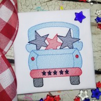 Fourth of July Truck with Stars Machine Embroidery Design - Sketch Stitch